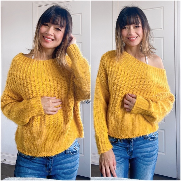 Cozy Fuzzy Off Shoulder Cable Knit Sweater Top - Picture 1 of 5